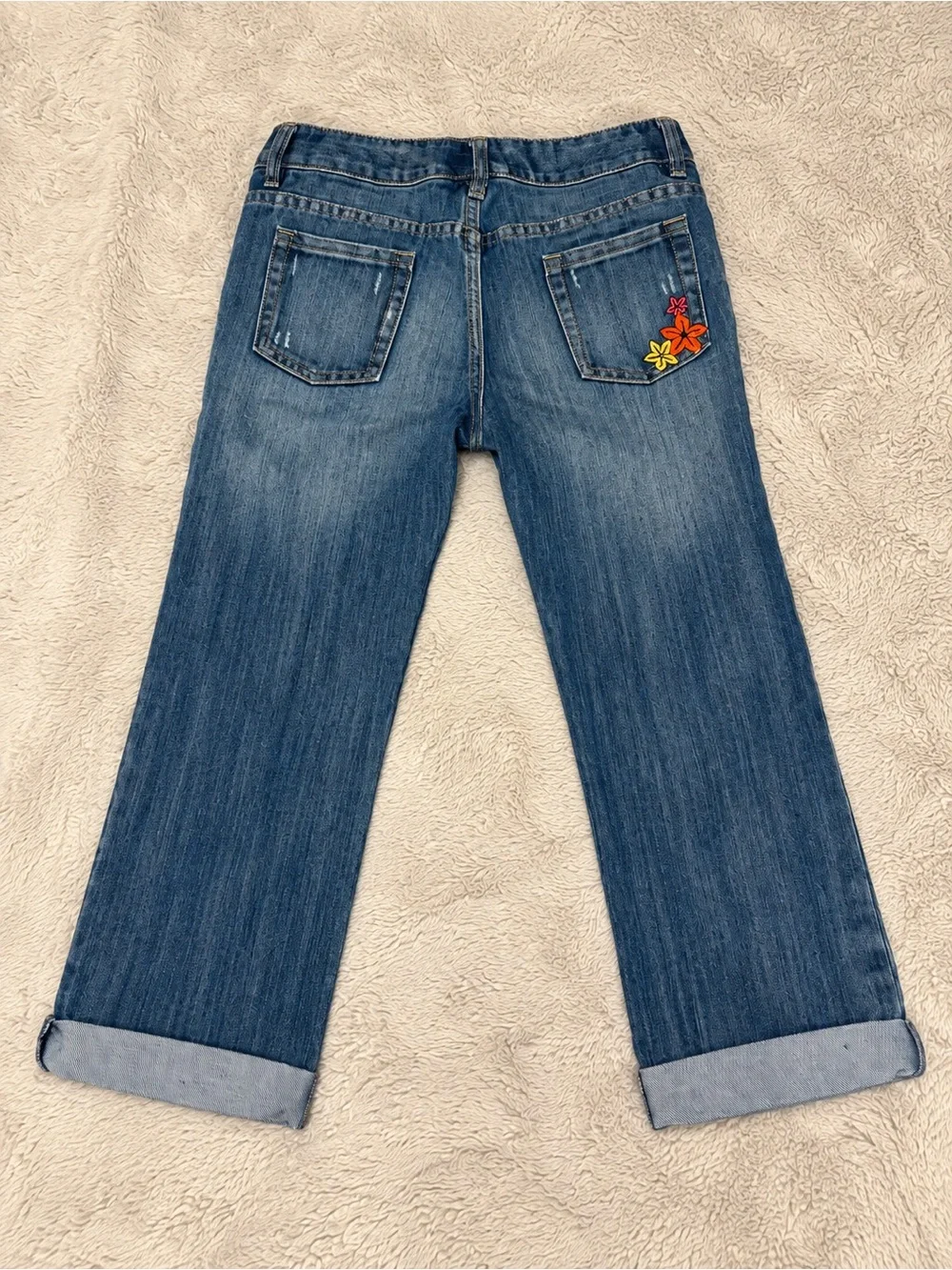 Old Navy Girls 14 Embroidered Denim Capri Jeans Adjustable Waist Y2K
